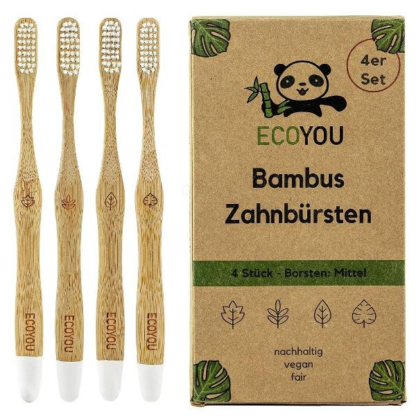 Produktfoto zu EcoYou Bambus-Zahnbürste 4er Set