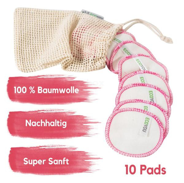 Produktfoto zu EcoYou 10 waschbare Abschminkpads PINK + Wäschenetz